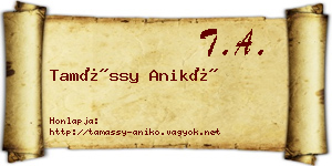 Tamássy Anikó névjegykártya